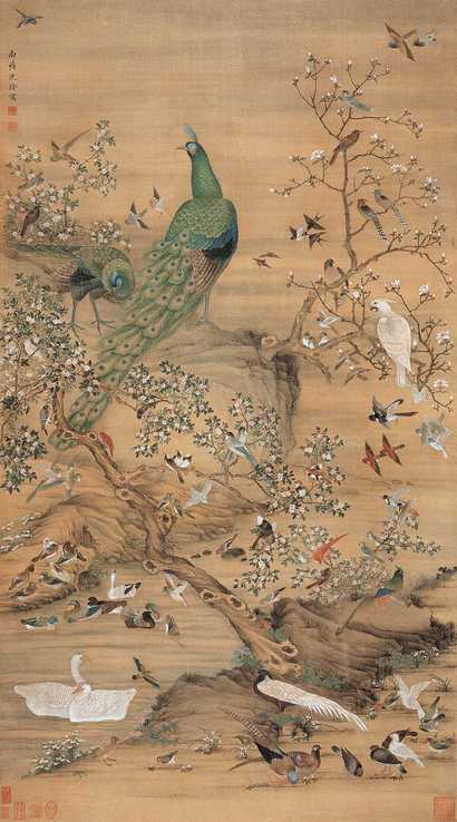 沈铨 百鸟图 立轴